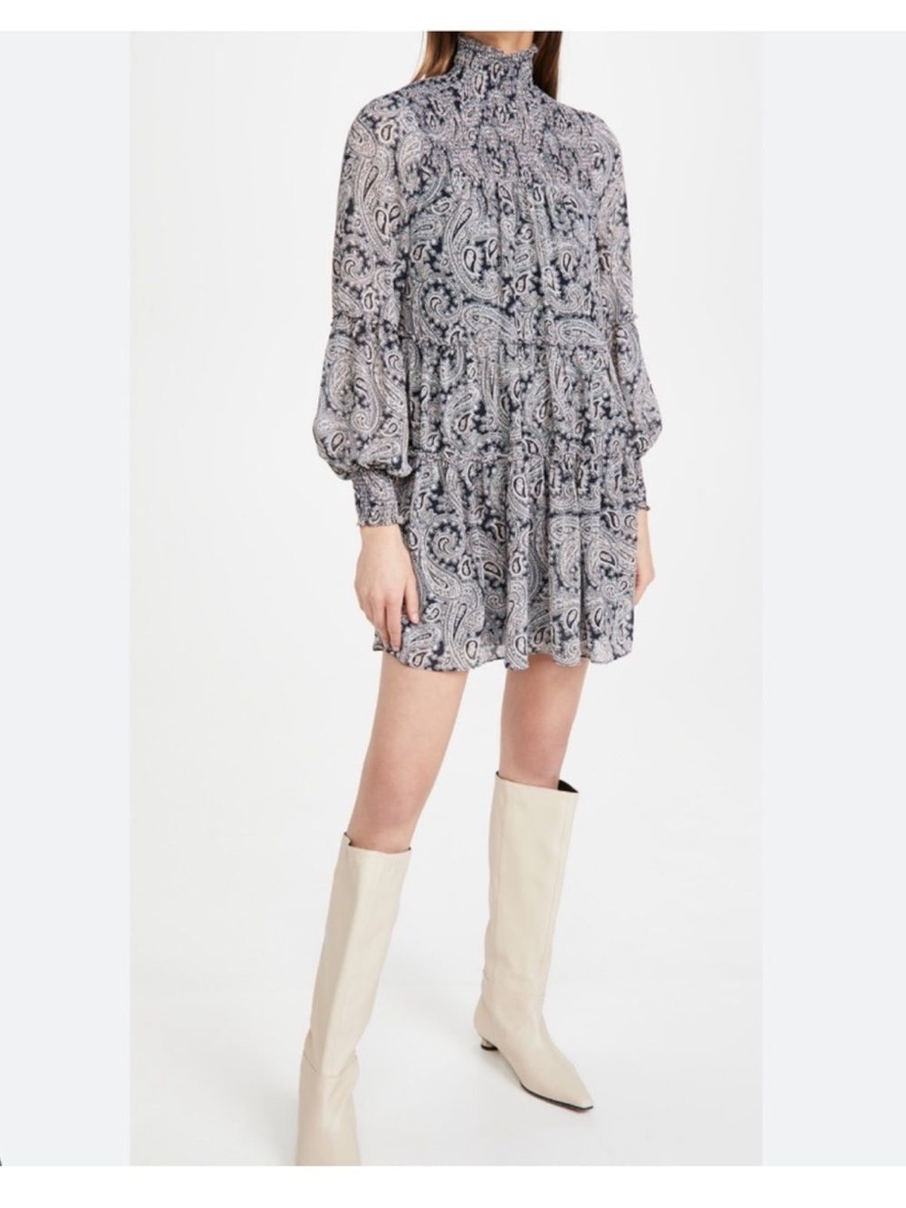 Cinq a Sept Rika Paisley-Print Tiered Mini Dress Women’s Size 6 Smocked Chest